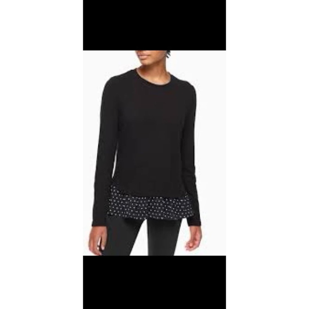 Kate Spade Get Going Polka Dot Ruffle Hem Long Sleeve Top Black size medium